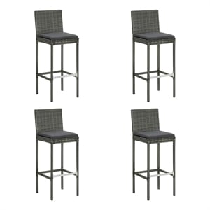vidaXL Garden Bar Stools with Cushions 4 pcs Gray Poly Rattan