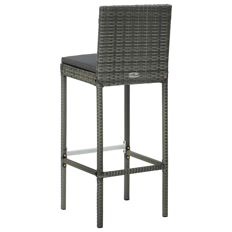 vidaXL Garden Bar Stools with Cushions 4 pcs Gray Poly Rattan
