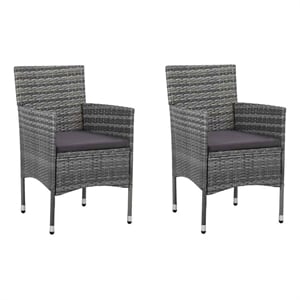 vidaXL Patio Dining Chairs 2 pcs Poly Rattan Gray