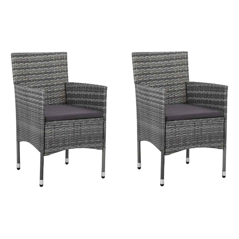 vidaXL Patio Dining Chairs 2 pcs Poly Rattan Gray