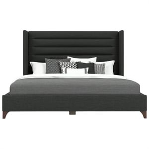 Savelle Channel Upholstered Bed King Charcoal Performance Fabric