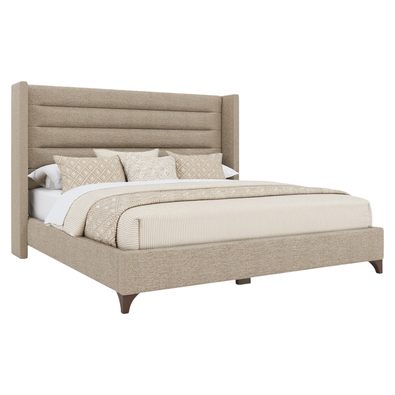 Savelle Channel Upholstered Bed King Tan Performance Fabric