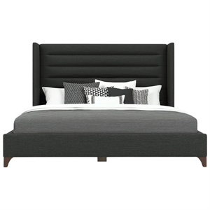 Savelle Channel Upholstered Bed Queen Charcoal Performance Fabric