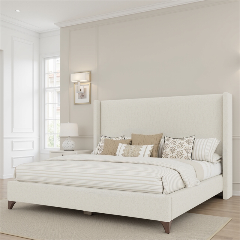 Savelle Upholstered Bed King Off White Performance Fabric