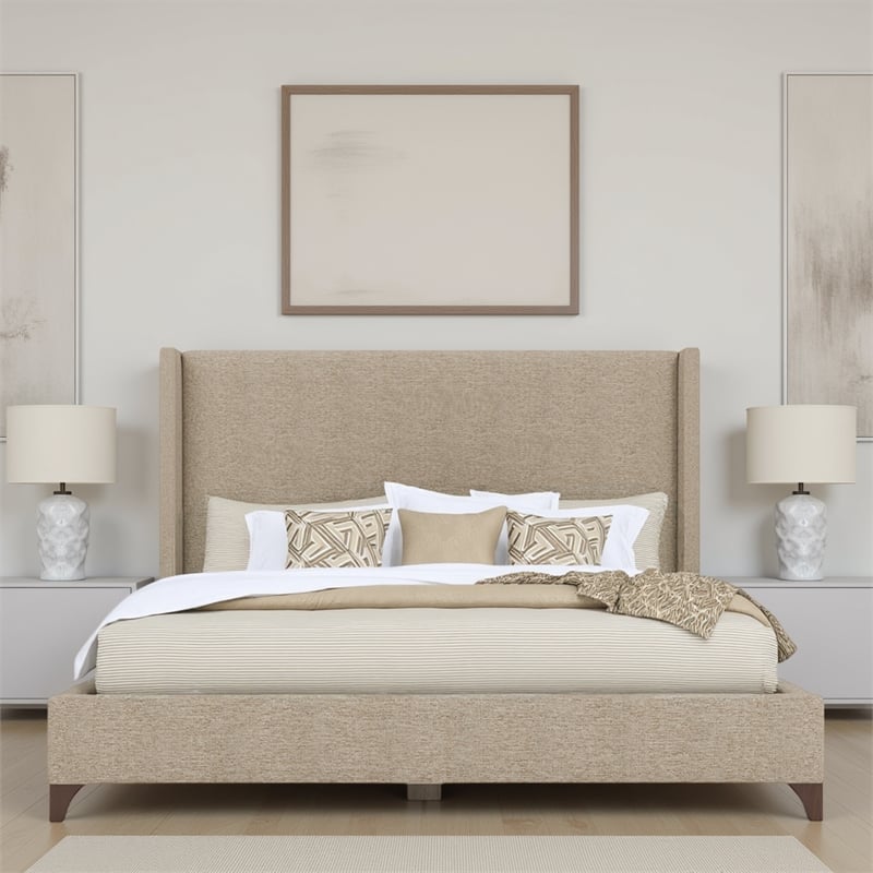 Savelle Upholstered Bed Queen Tan Performance Fabric