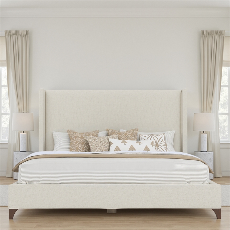 Savelle Upholstered Bed Queen Off White Performance Fabric