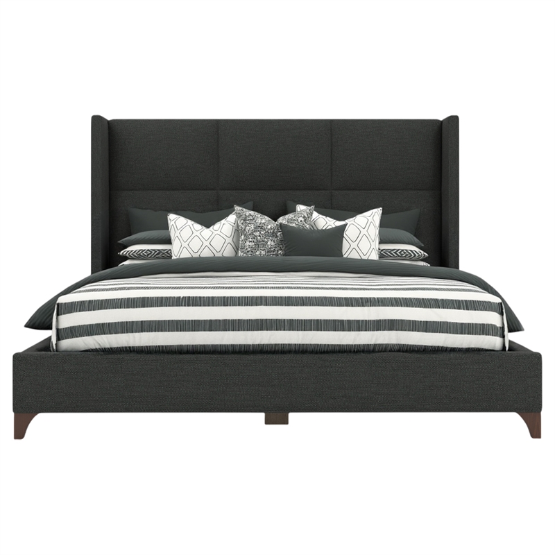 Savelle Square Upholstered Bed King Charcoal Performance Fabric