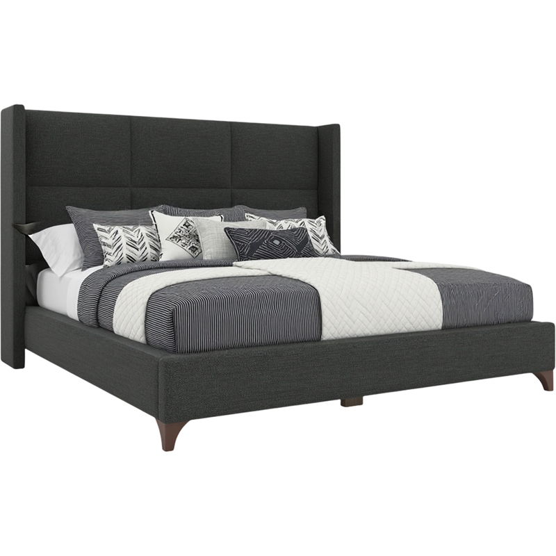 Savelle Square Upholstered Bed King Charcoal Performance Fabric
