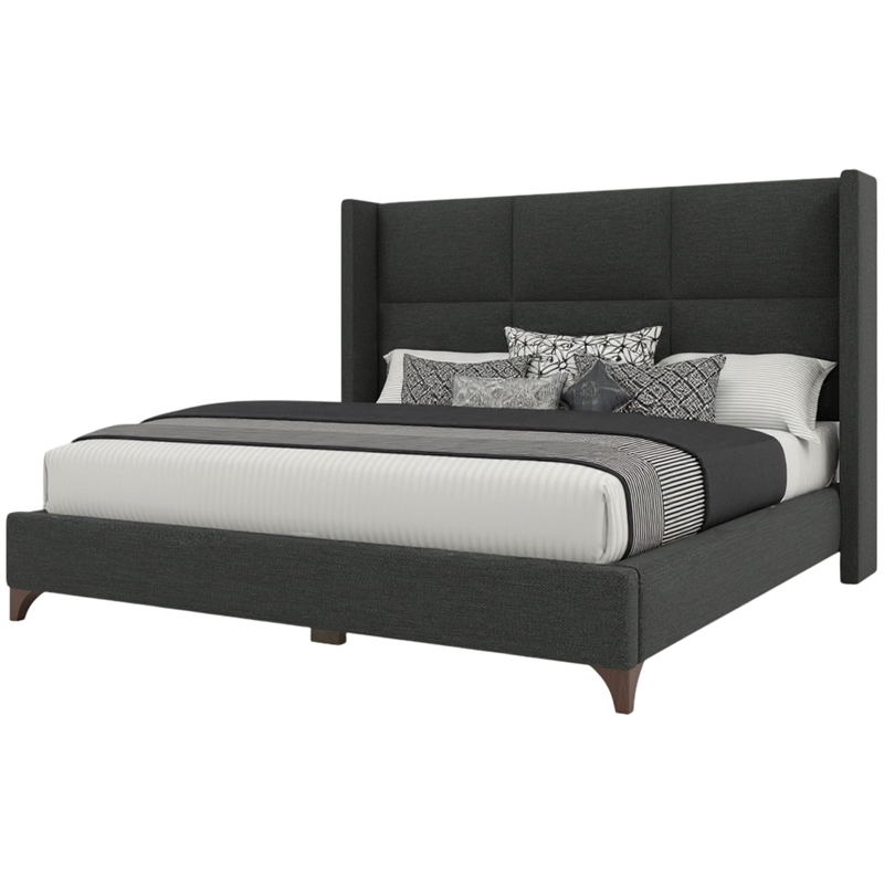 Savelle Square Upholstered Bed King Charcoal Performance Fabric