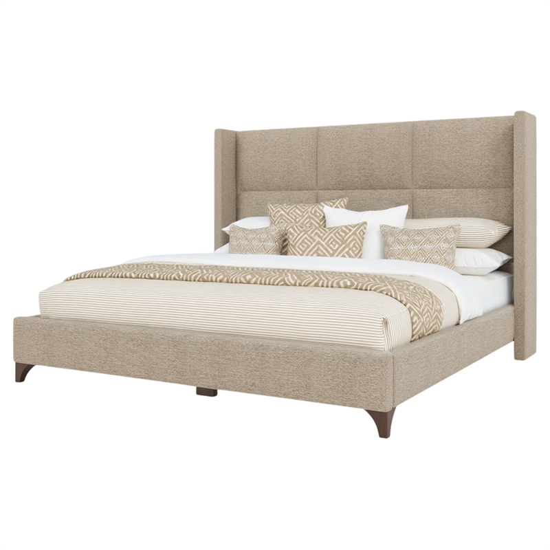 Savelle Square Upholstered Bed King Tan Performance Fabric
