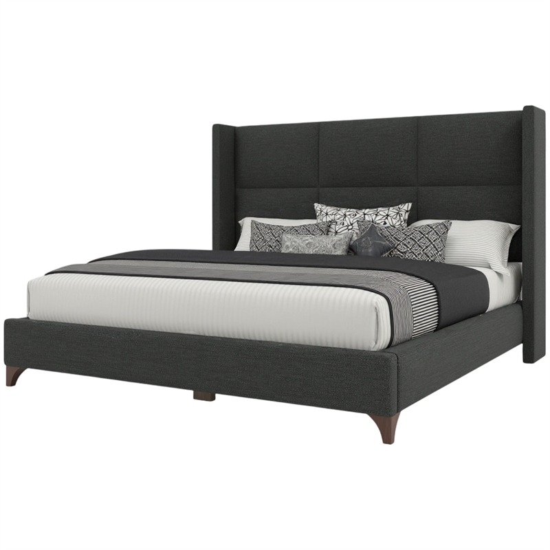Savelle Square Upholstered Bed Queen Charcoal Performance Charcoal