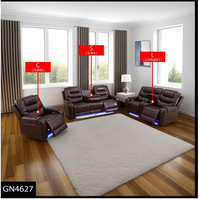 Star Home Living Breathing Leather 3-Piece Recliner Sofa Set in Dark Brown