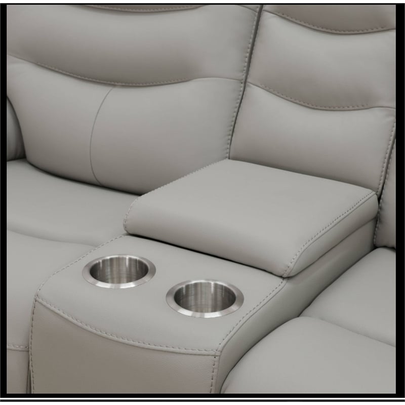 Star Home Living Breathing Leather/PVC 3-Piece Recliner Sofa Set in Light Gray