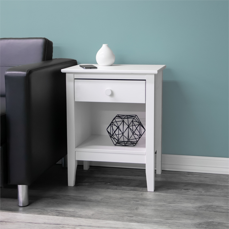 Jela Solid Wood Easy Pieces Single Drawer End Table/Nightstand w/Cubby - White