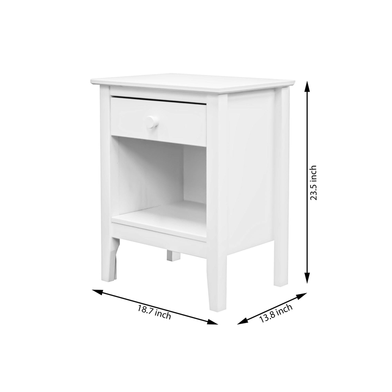Jela Solid Wood Easy Pieces Single Drawer End Table/Nightstand w/Cubby - White