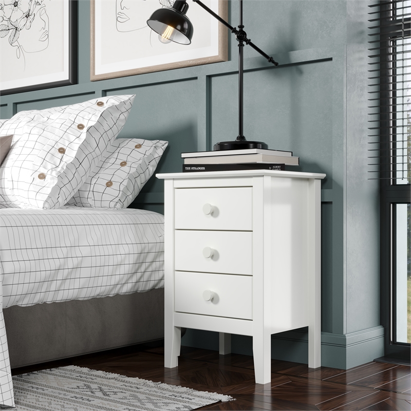 Jela Solid Wood Easy Pieces 3 Drawer End Table/Nightstand - White