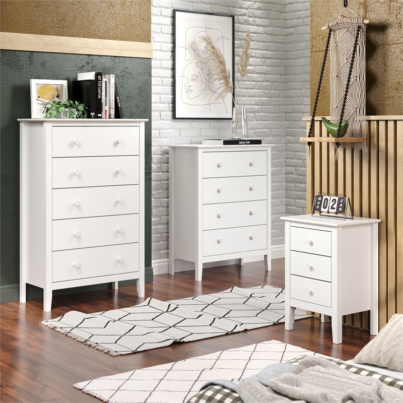 Jela Solid Wood Easy Pieces 3 Drawer End Table/Nightstand - White