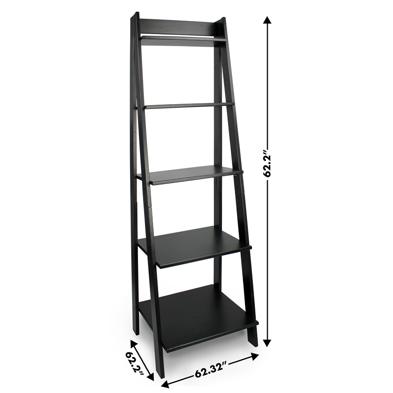 Jela Solid Wood SPLIT 5 SHELF LADDER UNIT - BLACK