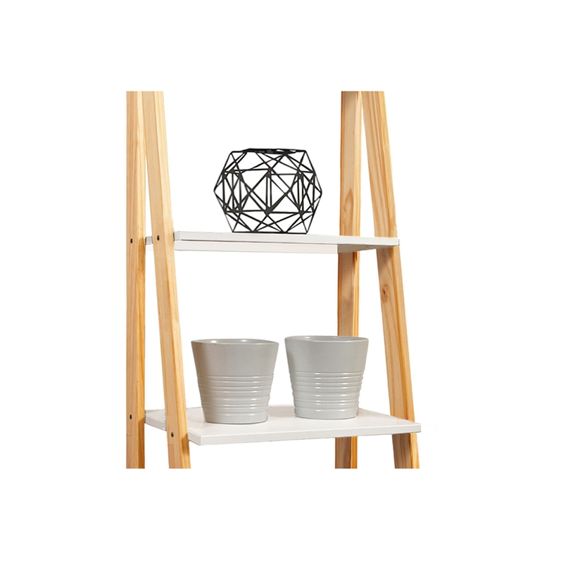 Jela Solid Wood Split 5 Shelf Ladder-Natural Legs-White Shelves