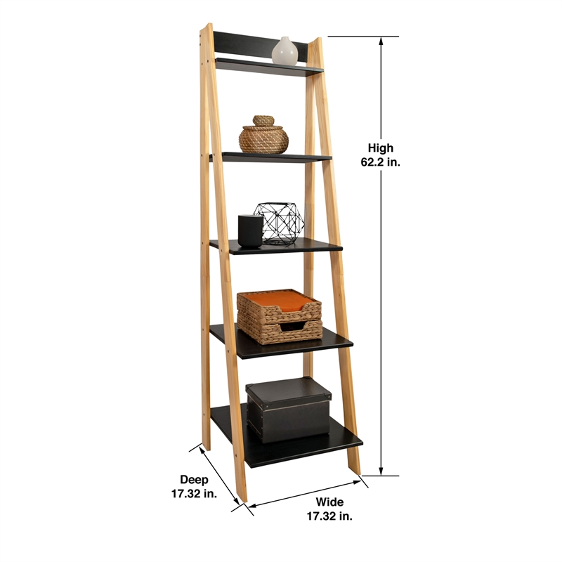 Jela Solid Wood Split 5 Shelf Ladder-Natural Legs-White Shelves