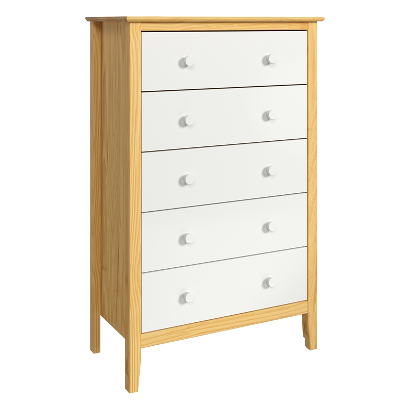 Jela Solid Wood Easy Pieces 5 Drawer Dresser Natural w/White Front