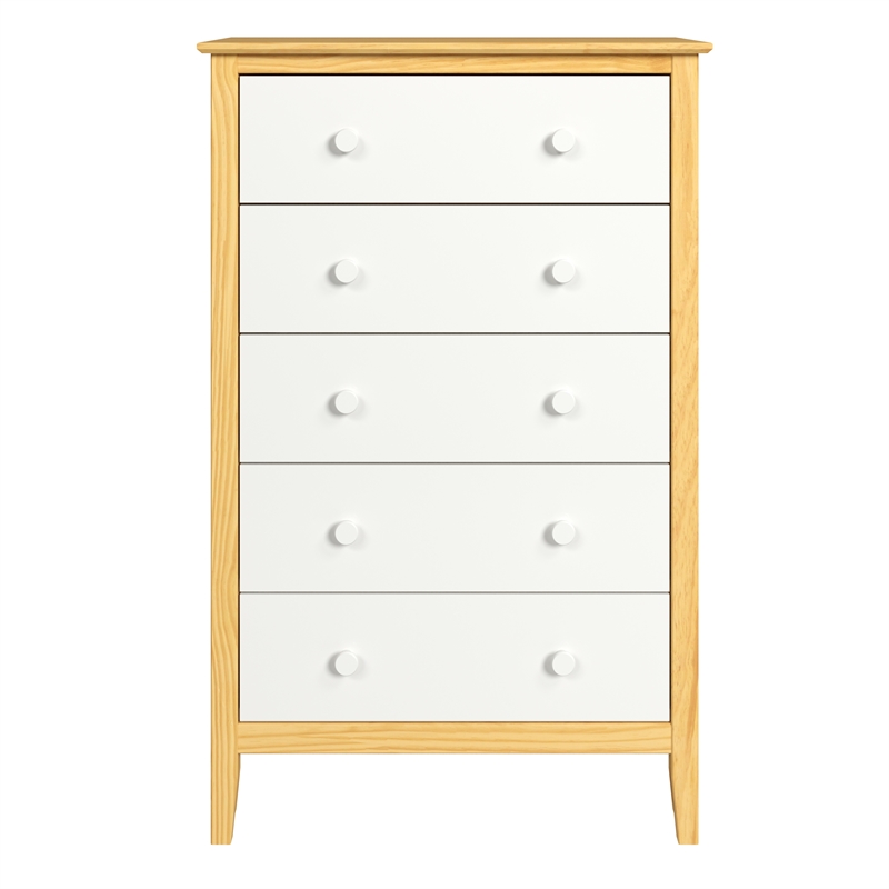 Jela Solid Wood Easy Pieces 5 Drawer Dresser Natural w/White Front