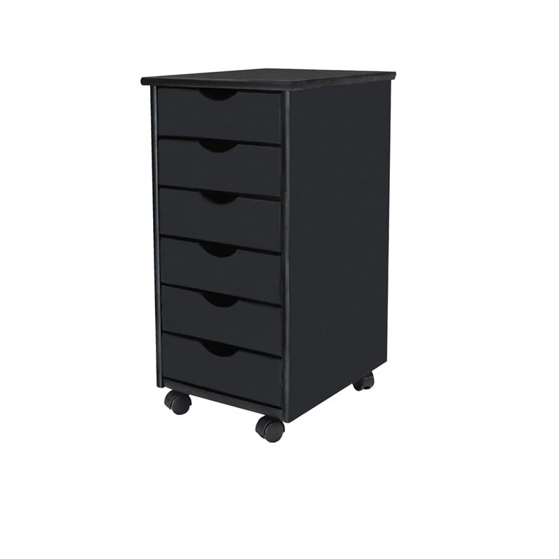 Jela Solid Wood 6 Drawer Roll Cart in Black