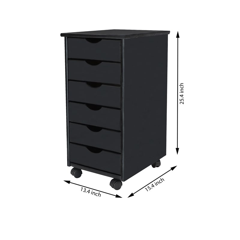 Jela Solid Wood 6 Drawer Roll Cart in Black