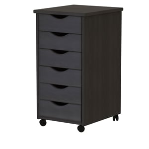 Jela Solid Wood 6 Drawer Roll Cart in Black