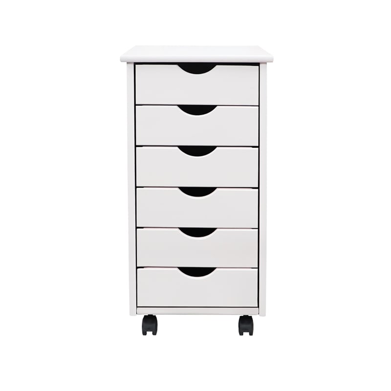 Jela Solid Wood 6 Drawer Roll Cart in White