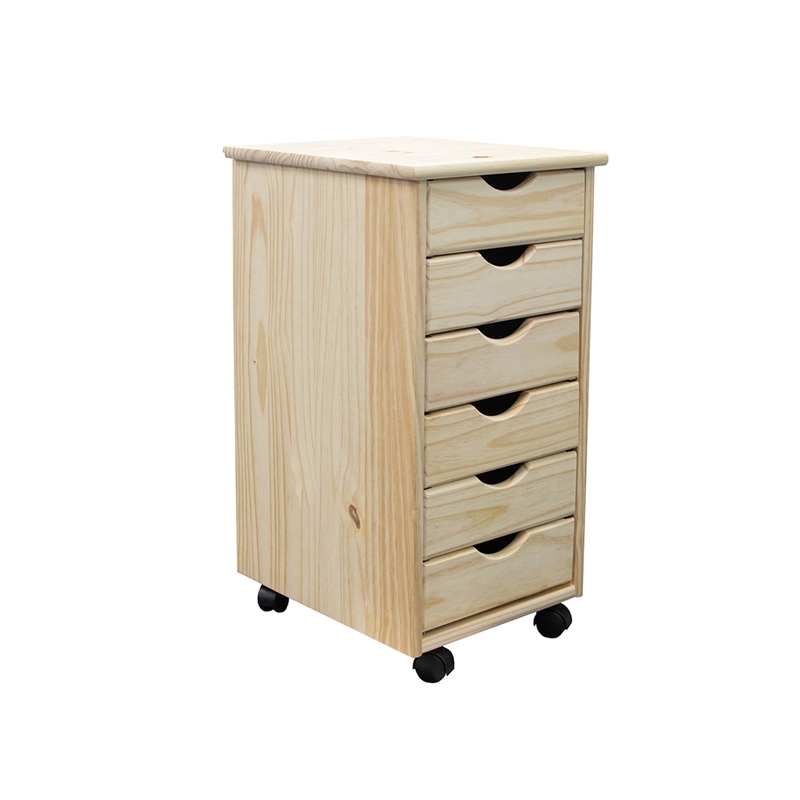 Jela Solid Wood 6 Drawer Roll Cart in Unfinished