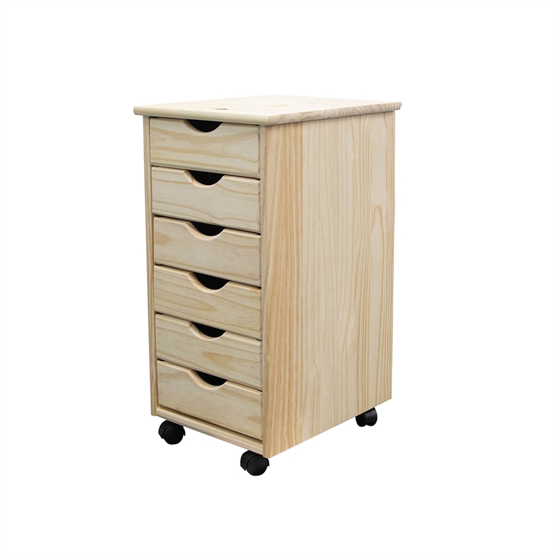 Jela Solid Wood 6 Drawer Roll Cart in Unfinished