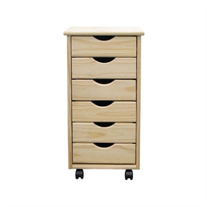 Jela Solid Wood 6 Drawer Roll Cart in Unfinished