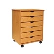 Jela Solid Wood 6 Drawer Wide Roll Cart in Med Pine