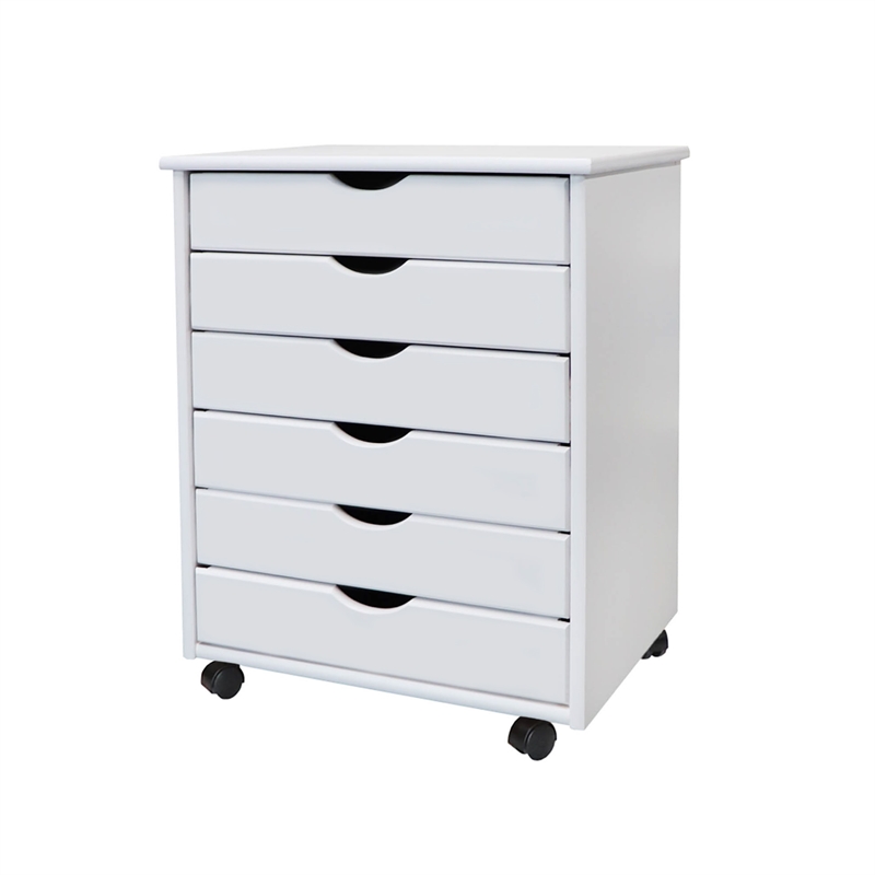 Jela Solid Wood 6 Drawer Wide Roll Cart in White