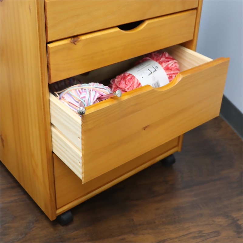 Jela Solid Wood 6+2 Drawer Wide Roll Cart in Med Pine