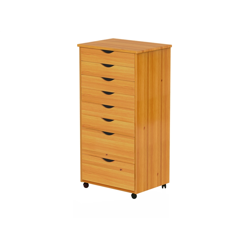 Jela Solid Wood 6+2 Drawer Wide Roll Cart in Med Pine