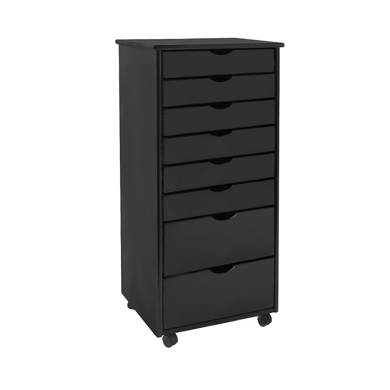 Jela Solid Wood 6+2 Drawer Wide Roll Cart in Black