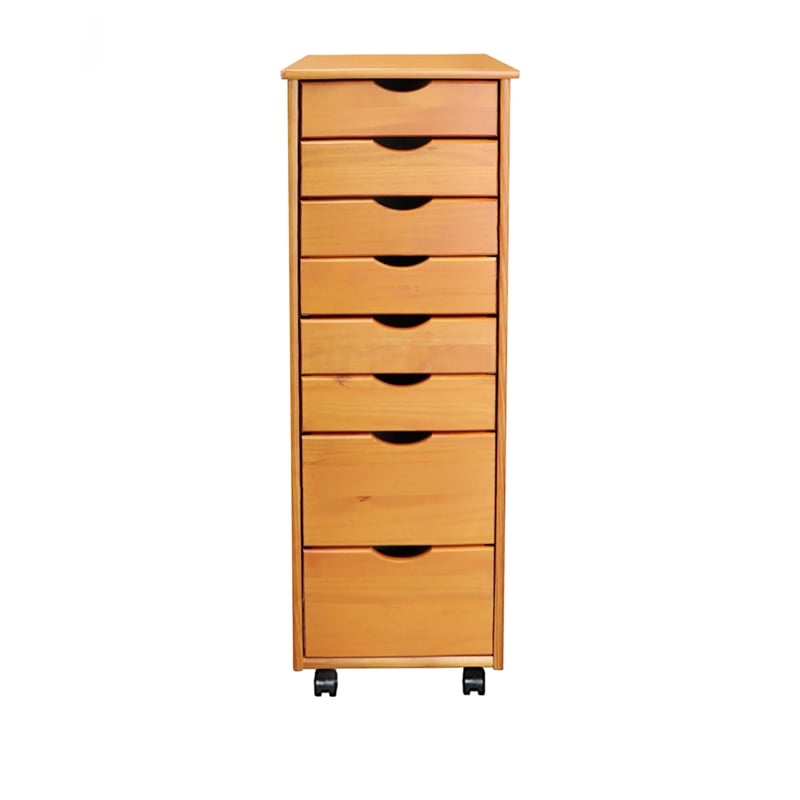 Jela Solid Wood 6+2 Drawer Roll Cart in Med Pine