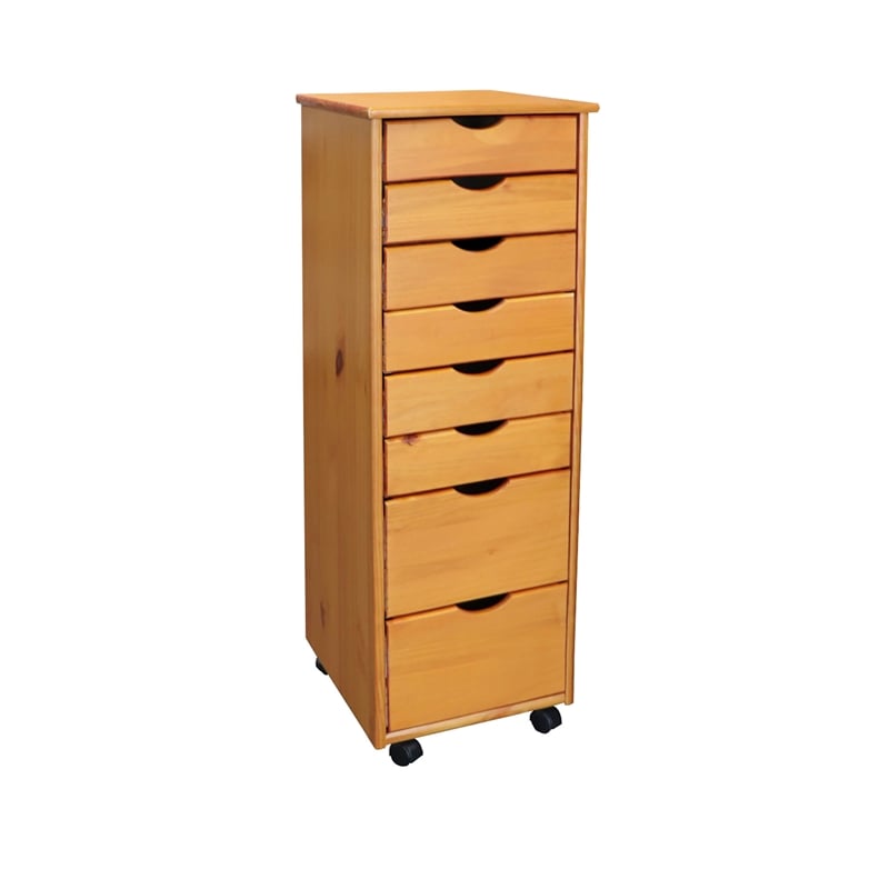 Jela Solid Wood 6+2 Drawer Roll Cart in Med Pine