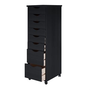 Jela Solid Wood 6+2 Drawer Roll Cart in Black