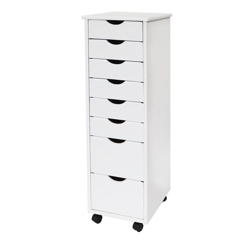 Jela Solid Wood 6+2 Drawer Roll Cart in White