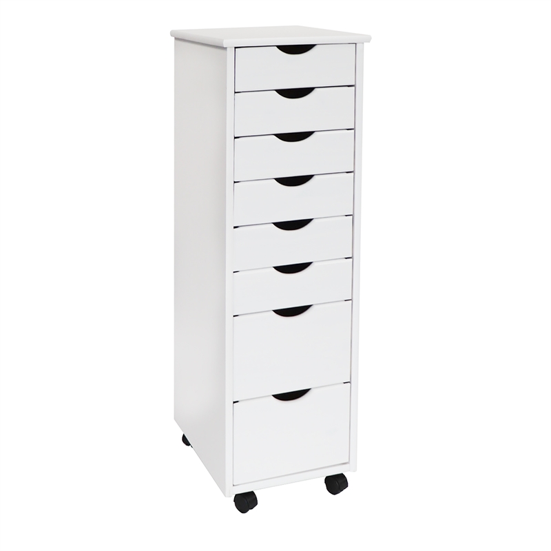 Jela Solid Wood 6+2 Drawer Roll Cart in White
