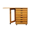 Jela Solid Wood 7 Drawer Gate Leg Roll Cart Desk in Medium Wood