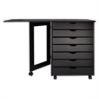 Jela Solid Wood 7 Drawer Gate Leg Roll Cart Desk in Black