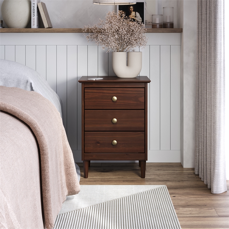 JELA Spencer 3 Drawer Nightstand in Walnut