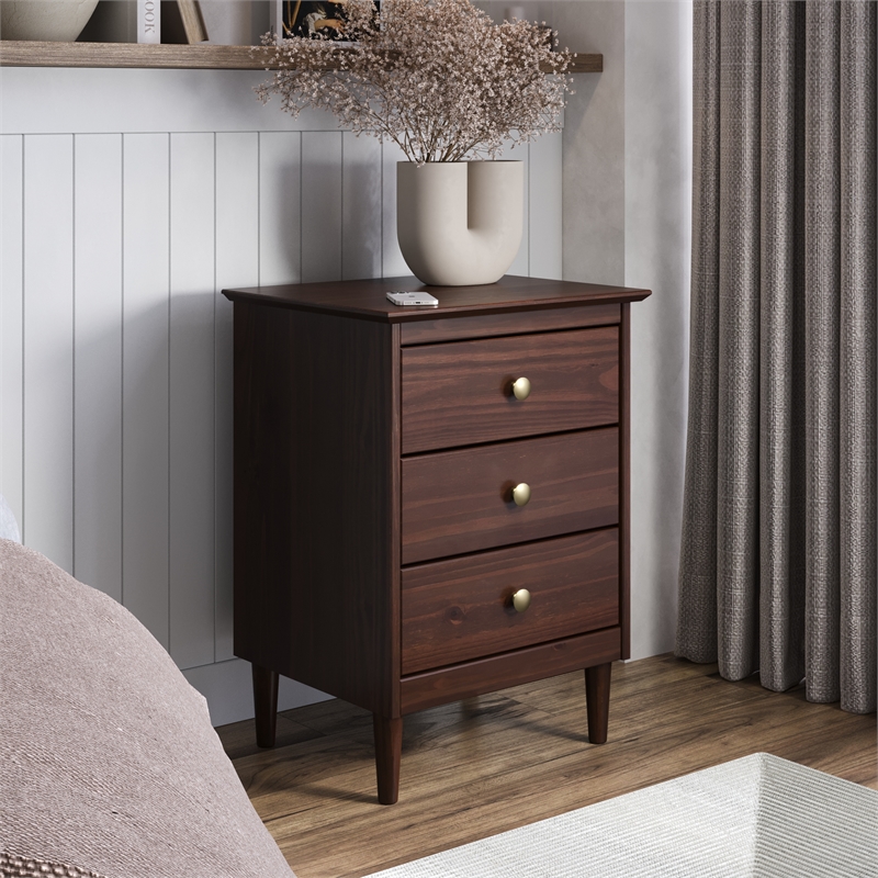 JELA Spencer 3 Drawer Nightstand in Walnut