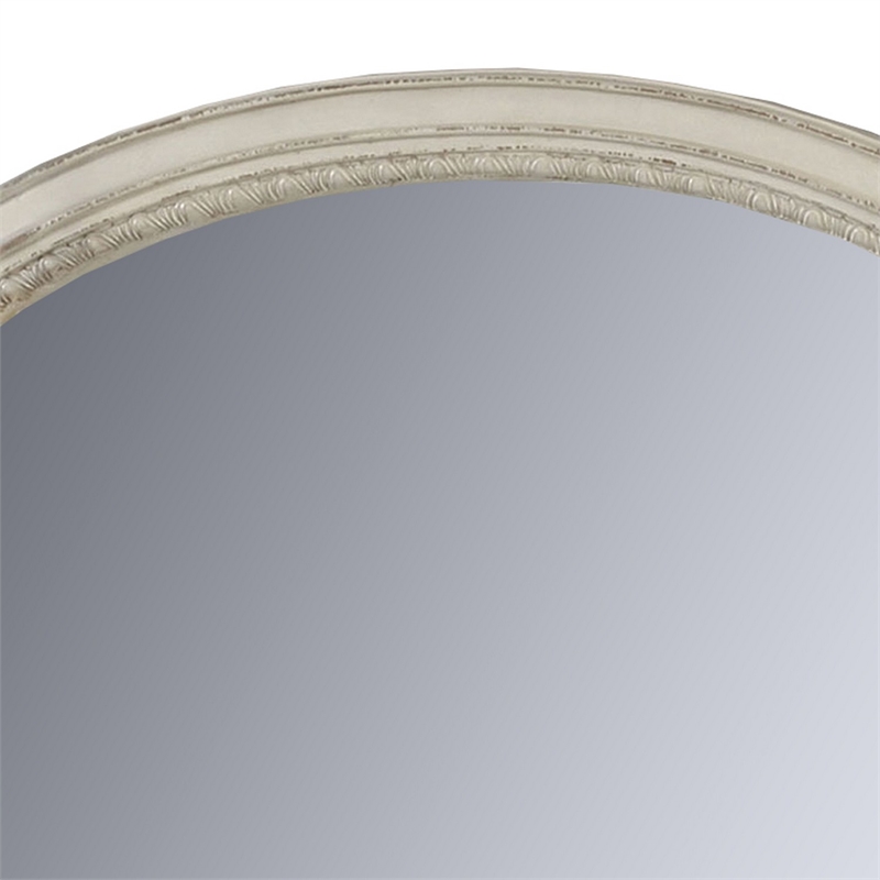 Oval Shaped Wooden Mirror with Molded Details- Antique White