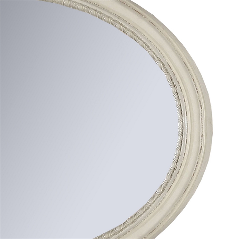 Oval Shaped Wooden Mirror with Molded Details- Antique White