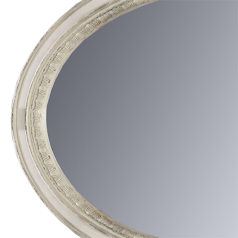 Oval Shaped Wooden Mirror with Molded Details- Antique White